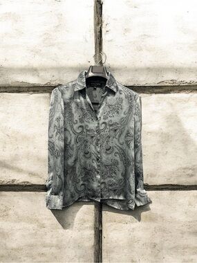 Kasper & Company Teal Paisley Button-Down Blouse